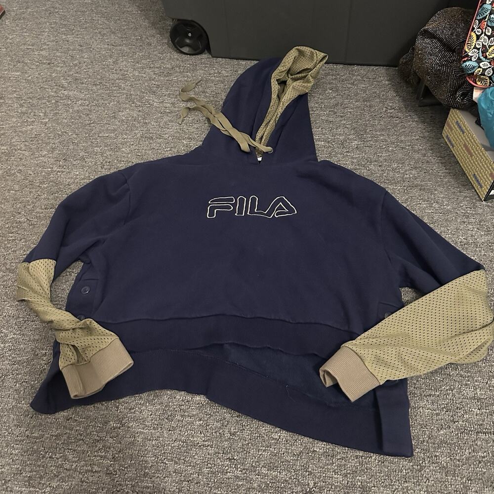 Navy Fila Valeria hoodie cropped olive green mesh sleeves Size XL